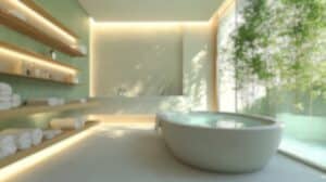 Blurred,Background,Of,Modern,Spa,Bathroom,Featuring,A,Serene,Atmosphere,